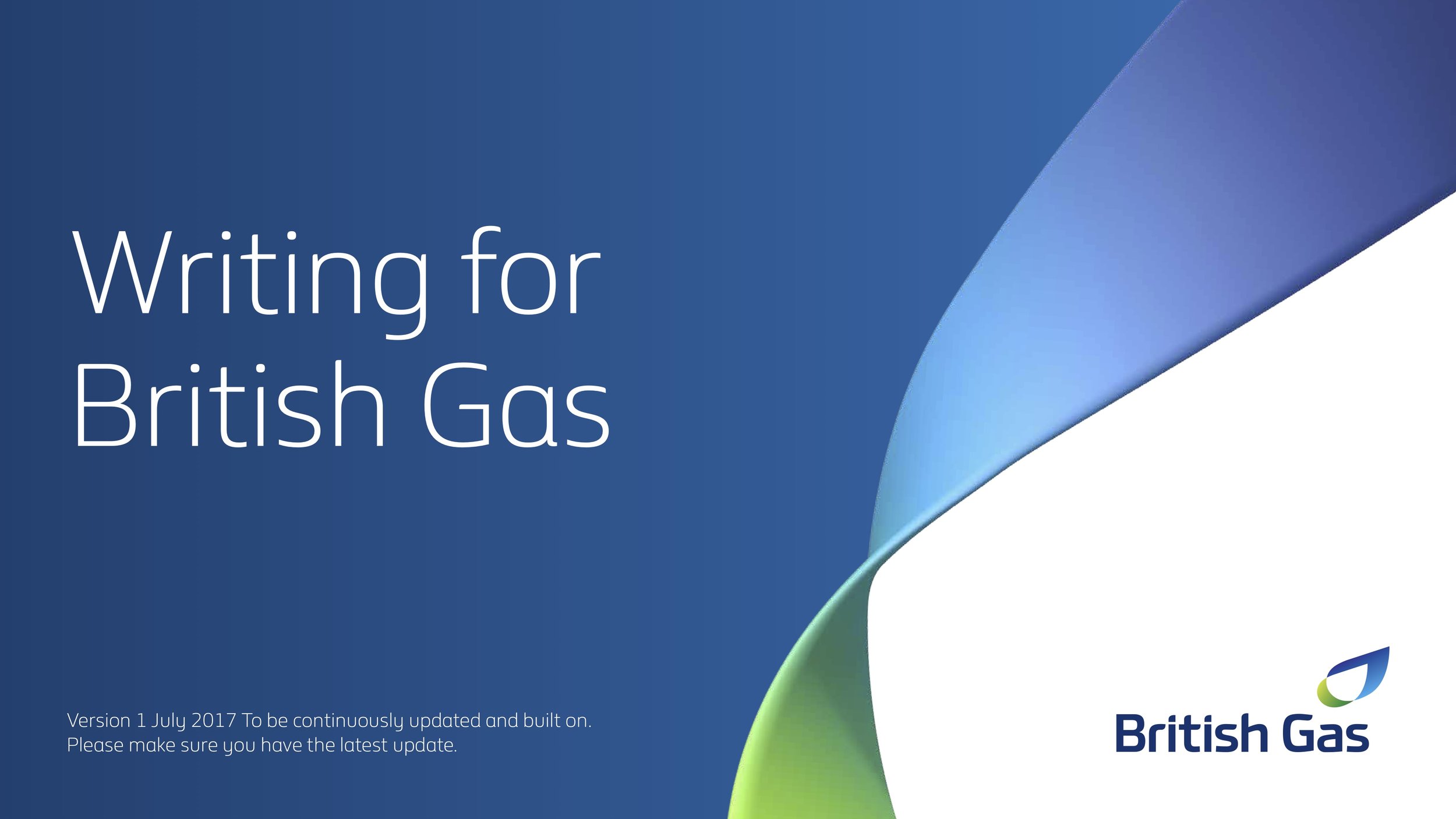 Cover page for British Gas tone of voice guidelines.